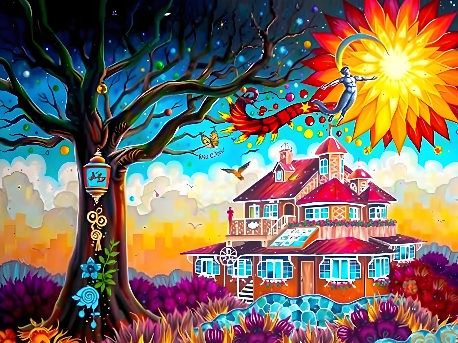 Colorful Surreal Kinetic Pointillism in Post-Impressionism S...