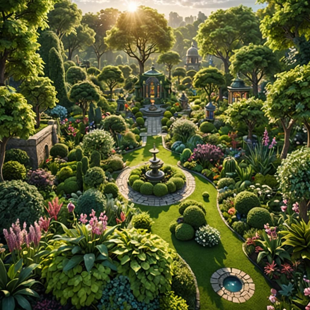 Lush Green Garden in Sci-Fi Concept Art