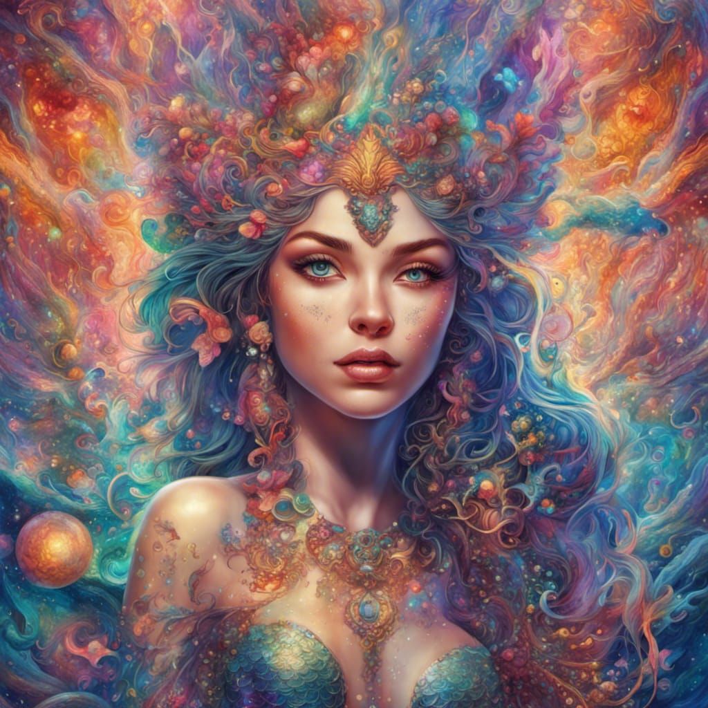 Luminous Mermaid in Cosmic Astral Illustration