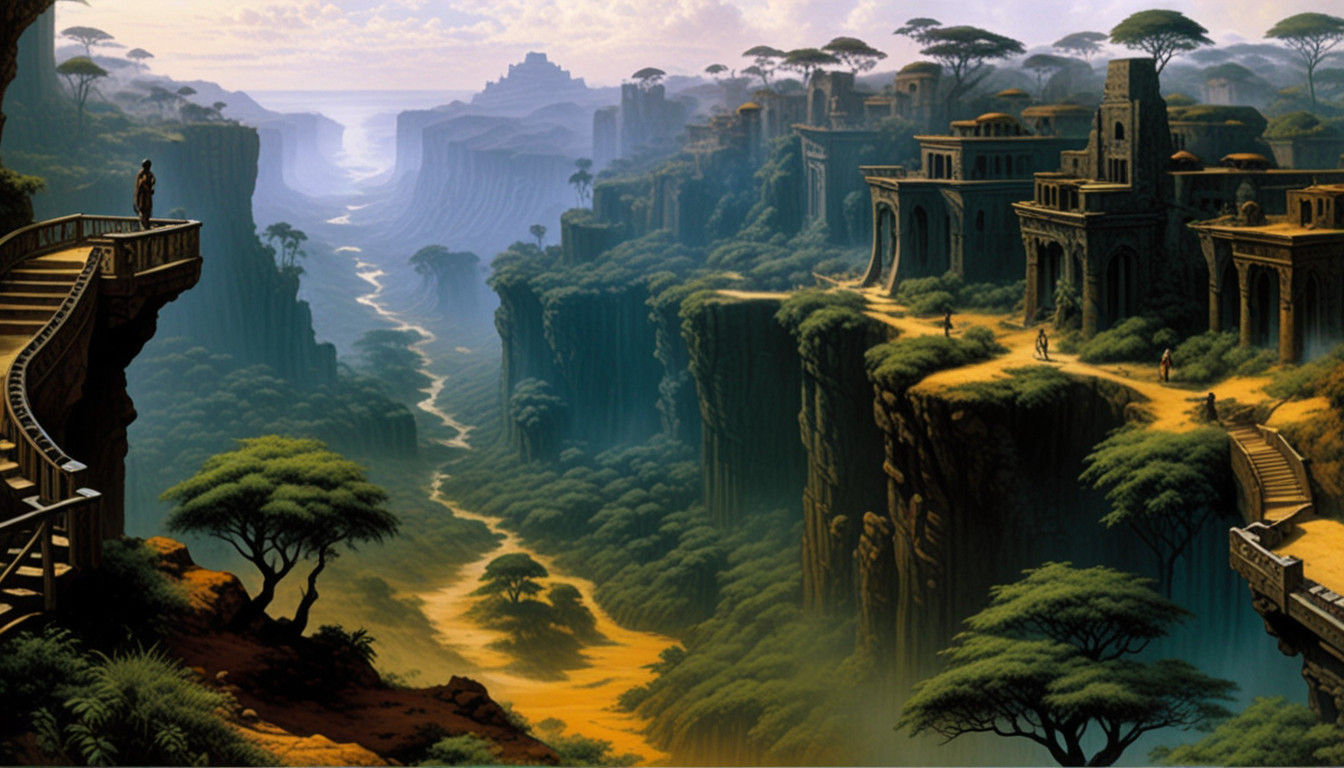 Surreal African Landscape with Impossible Architecture