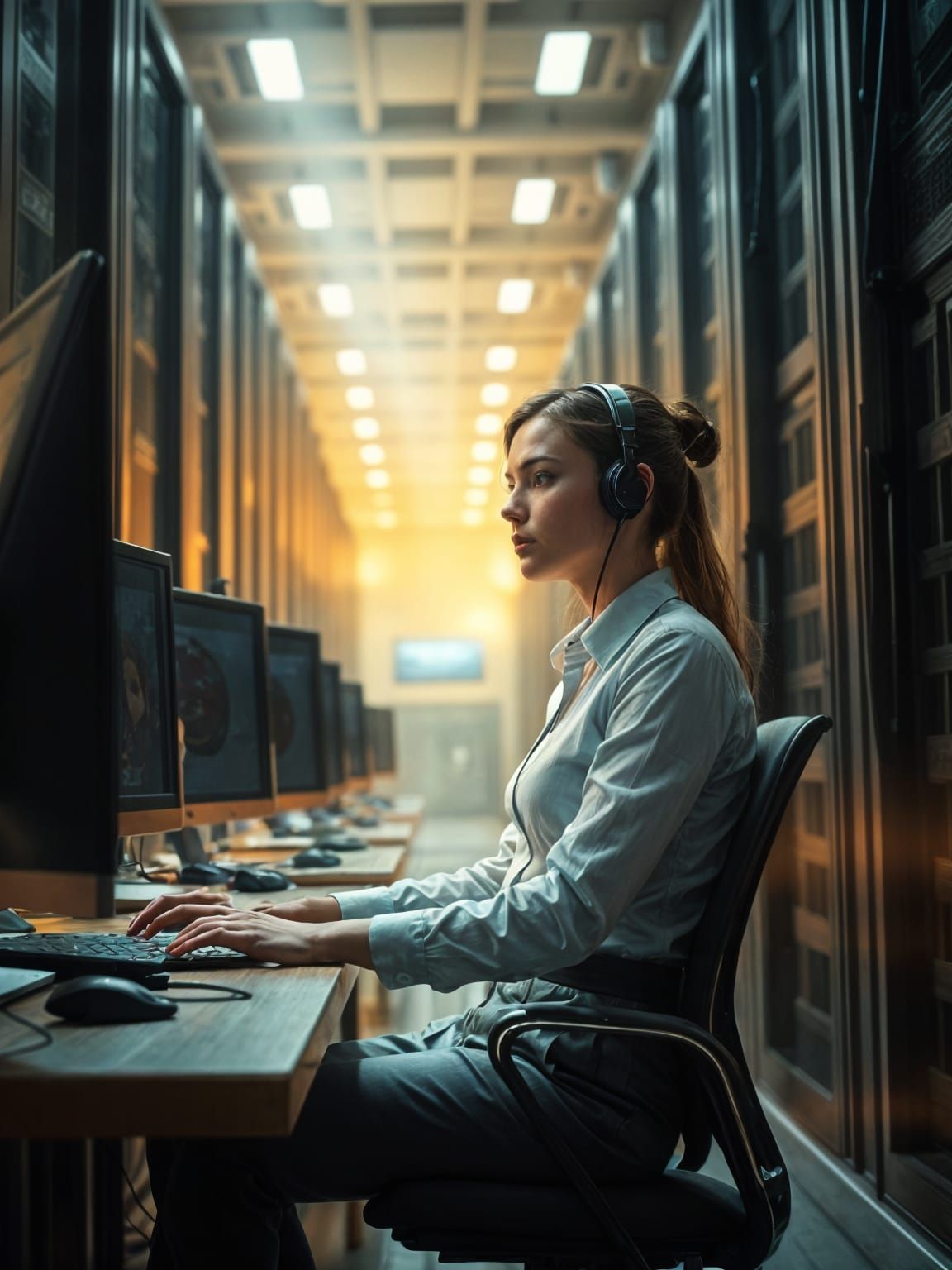 Calm IT Consultant at Work: Romantic Hyperrealism