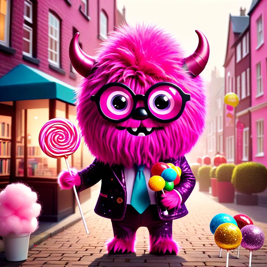 Cute Pink Monster Librarian with Aubergine