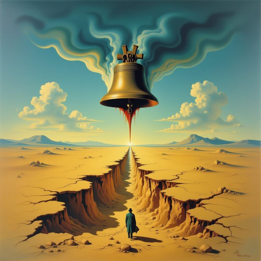 Surrealist Melting Bell Landscape in Matte Style