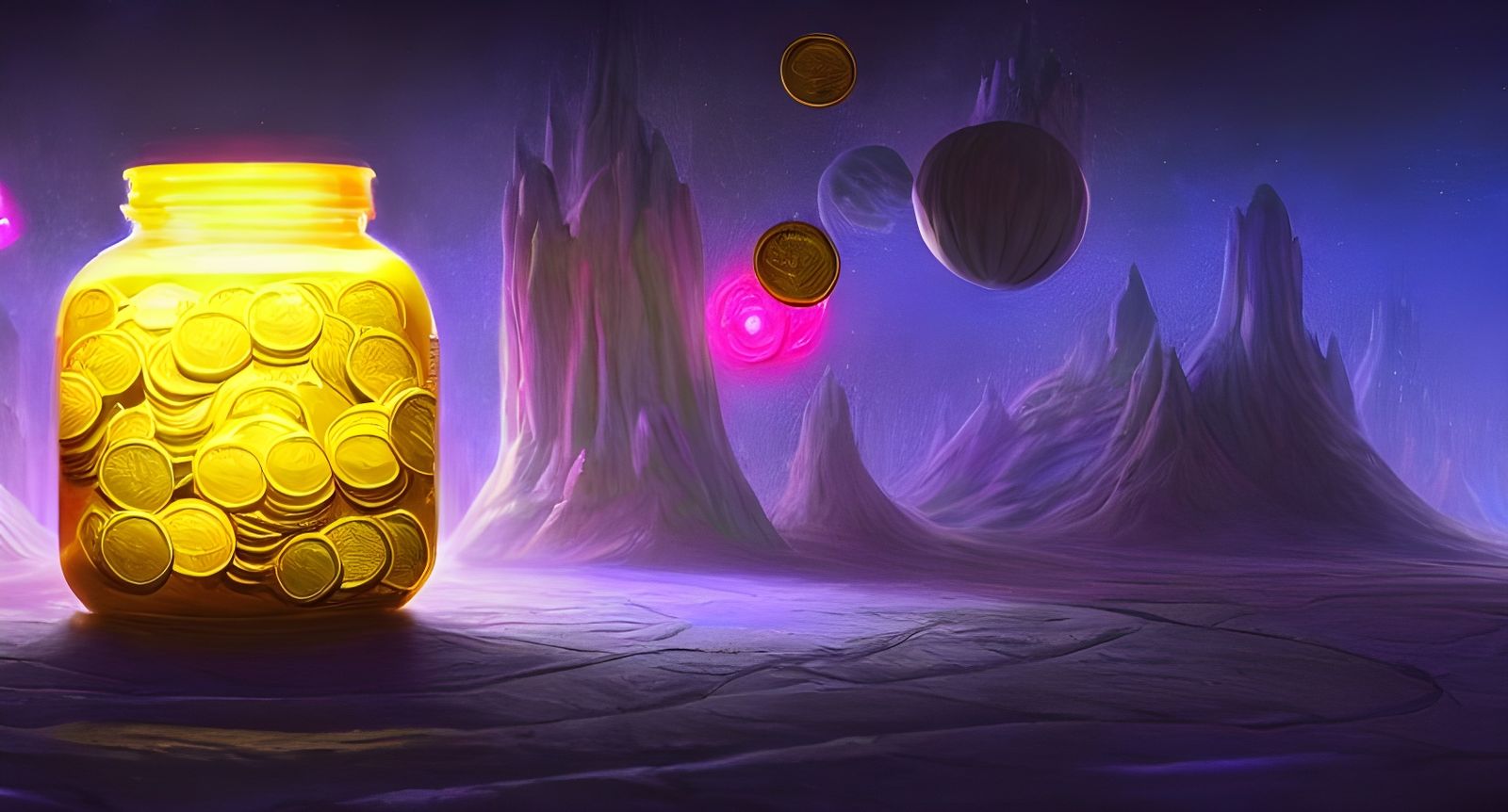 Cosmic Money Jar in Digital Matte Painting Style
