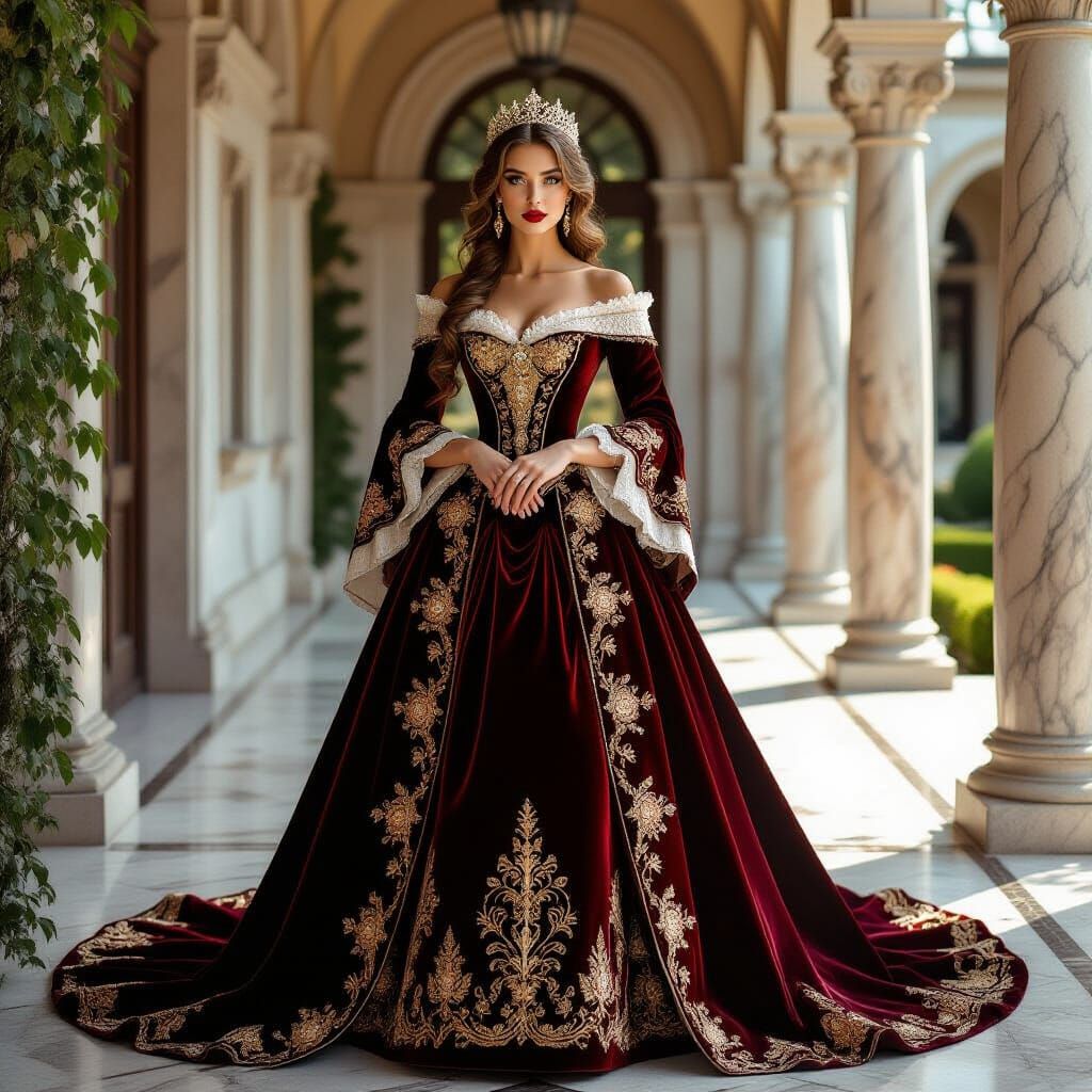 Regal Princess in Antique Gown: Hyperrealistic Portrait