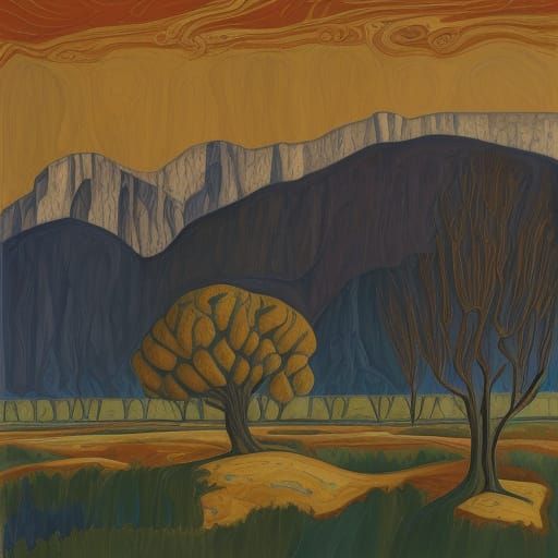 Viennese Secession Trees in Barren Landscape