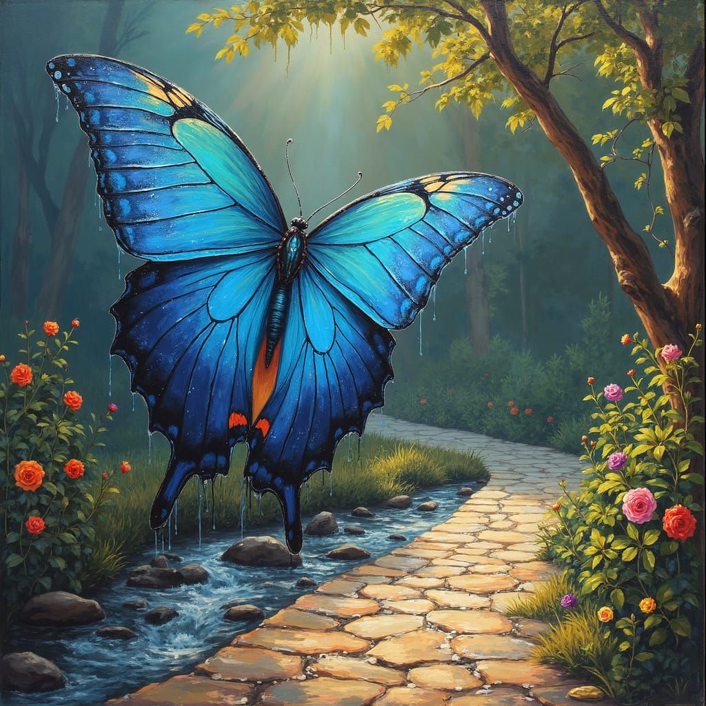 Butterfly Emerges from Canvas in Surrealist Style