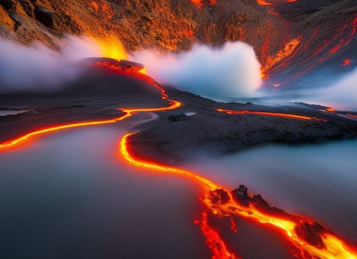 Volcanic Lava Flow in Fantasy Art Style