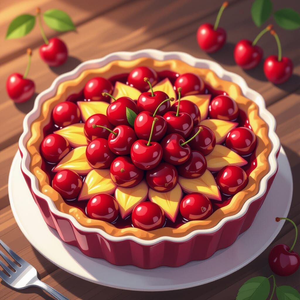 Vibrant Cherry Clafoutis in Anime Style