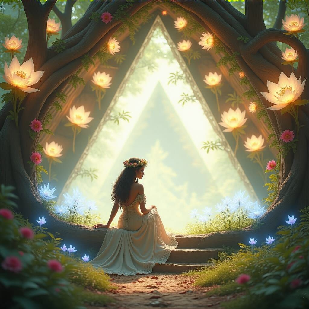 Mystical Woman at Enchanted Forest Home Entrance