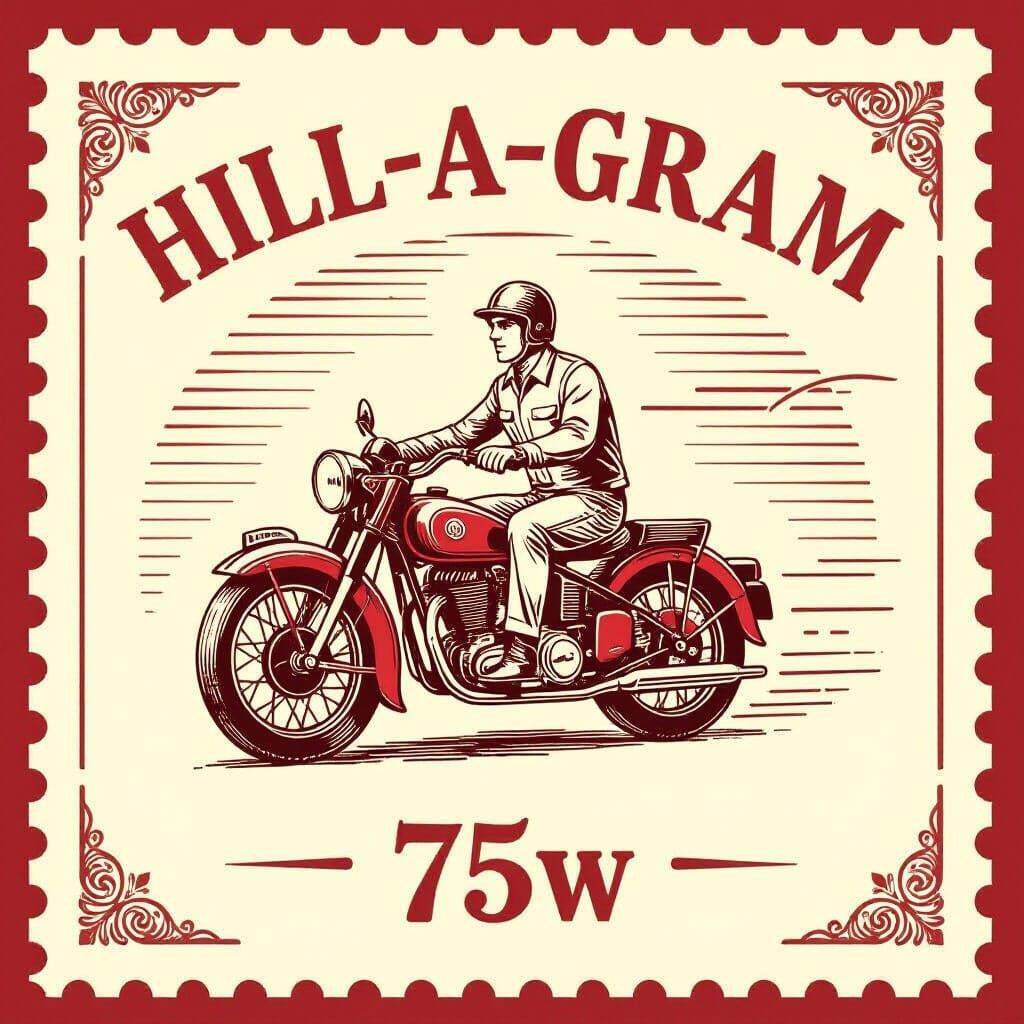 Vintage Hill-A-Gram Stamp with Motorcyclist Delivery