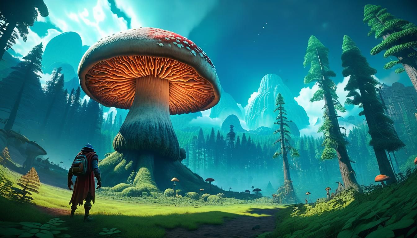 Mushroom Giant in Enchanted Forest: Stylized 3D Art