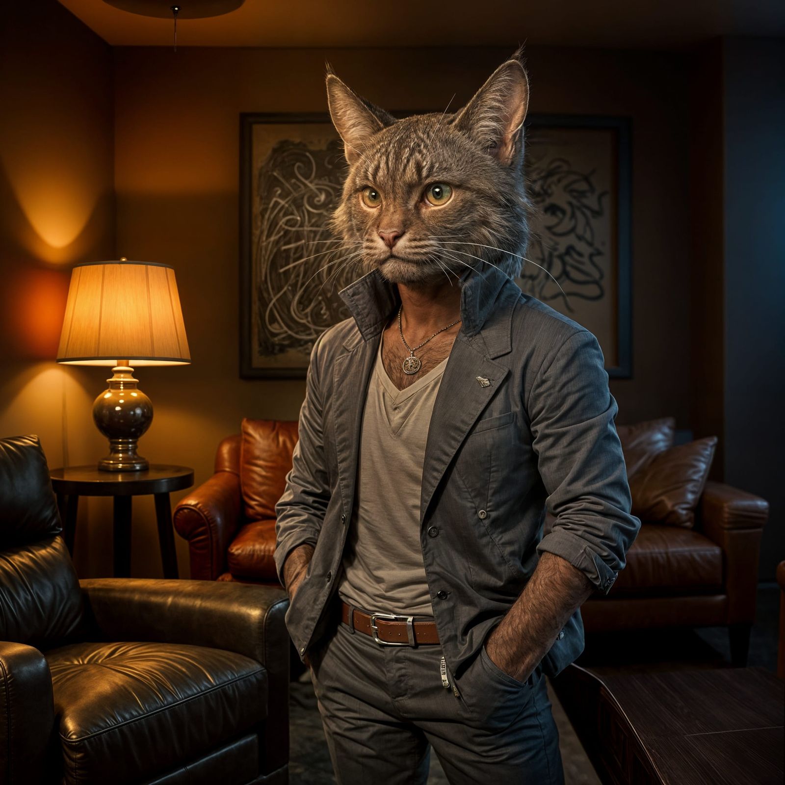 Stylish Anthropomorphic Tomcat in Modern Anime Aesthetic