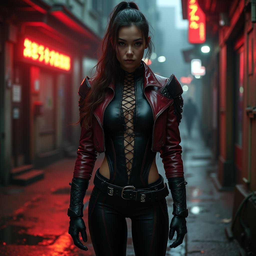 Cyberpunk Warrior in Gritty Alleyway