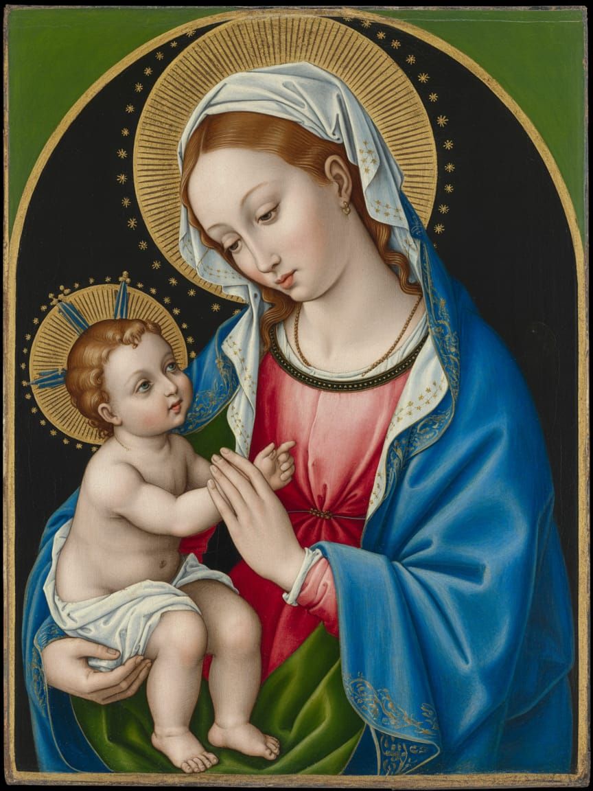 Virgin Mary Holding Christ Child: Renaissance Painting