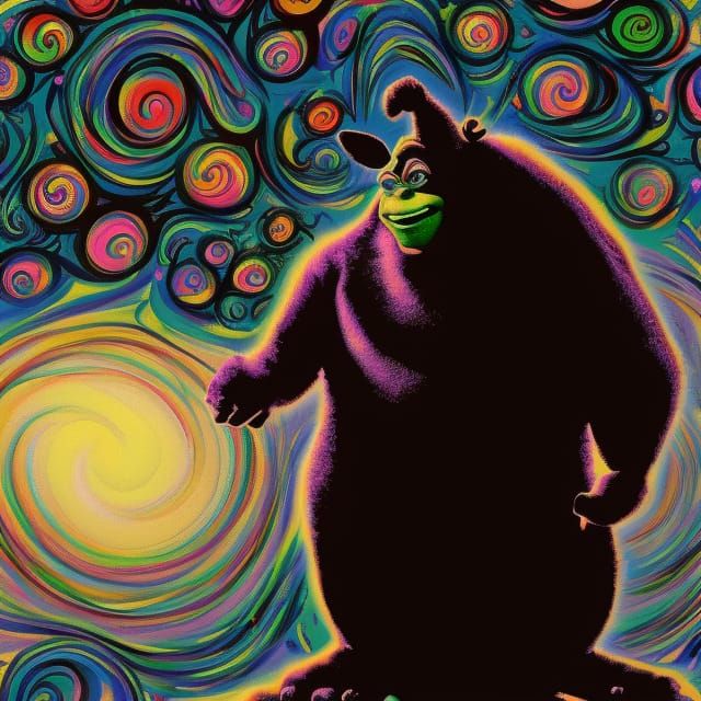 Surreal Shrek in Acid Candyland Gouache Art