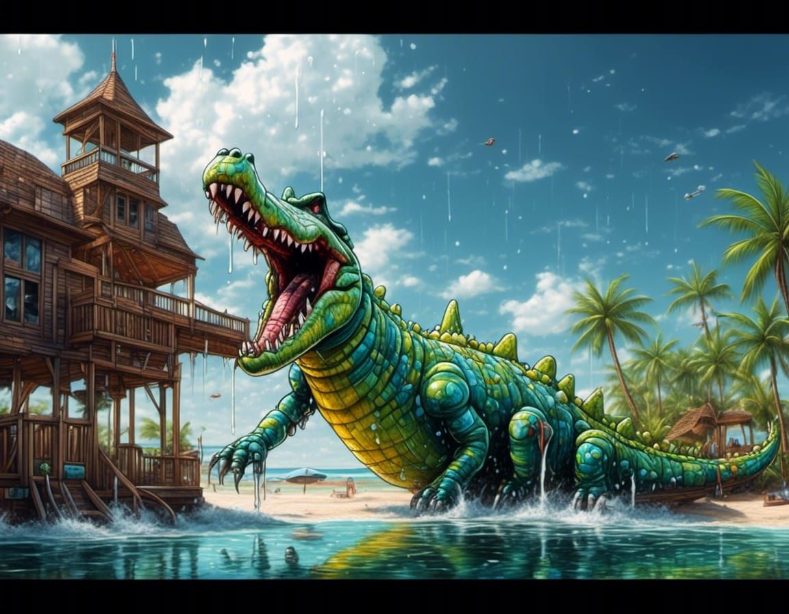 Tropical Crocodile in Graffiti Street Art Style