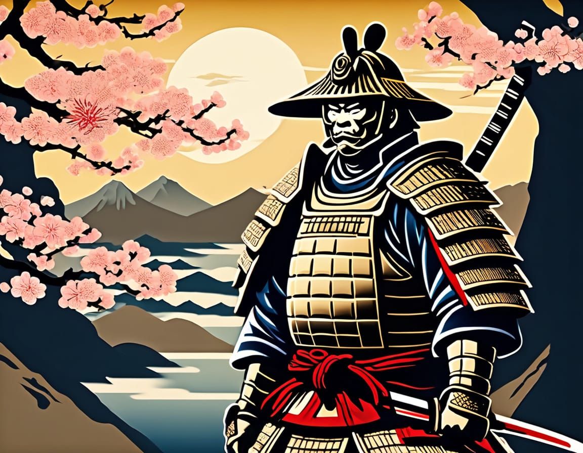 Samurai in Cherry Blossom Armor, Edo Period Masterpiece