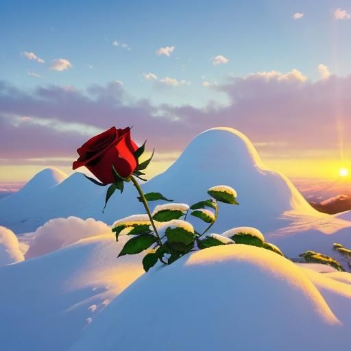 Red Roses Bloom in Snowy Pastel Landscape