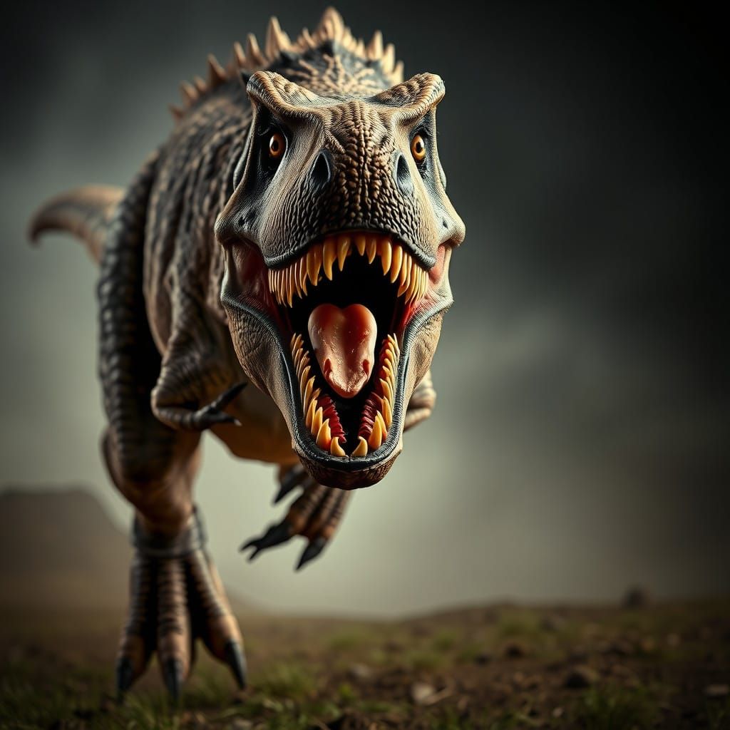 Hyper-Realistic T-Rex in Full Sprint, Capturing Raw Power an...