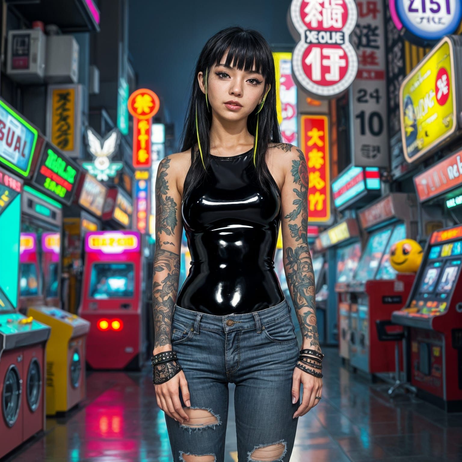 Glowing Tokyo E-Girl Enjoys Arcade Night