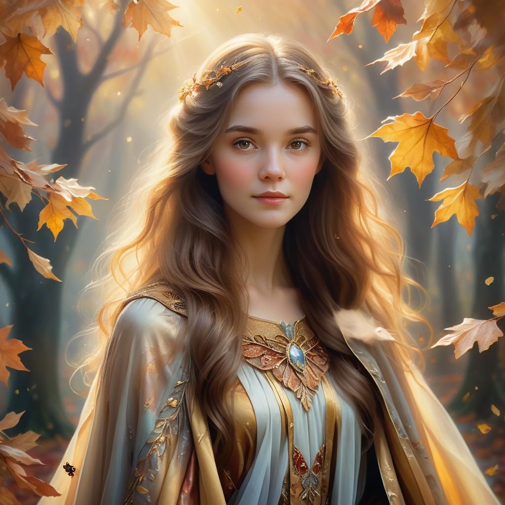 Ethereal Autumn Portrait in Dreamy Landscape Style