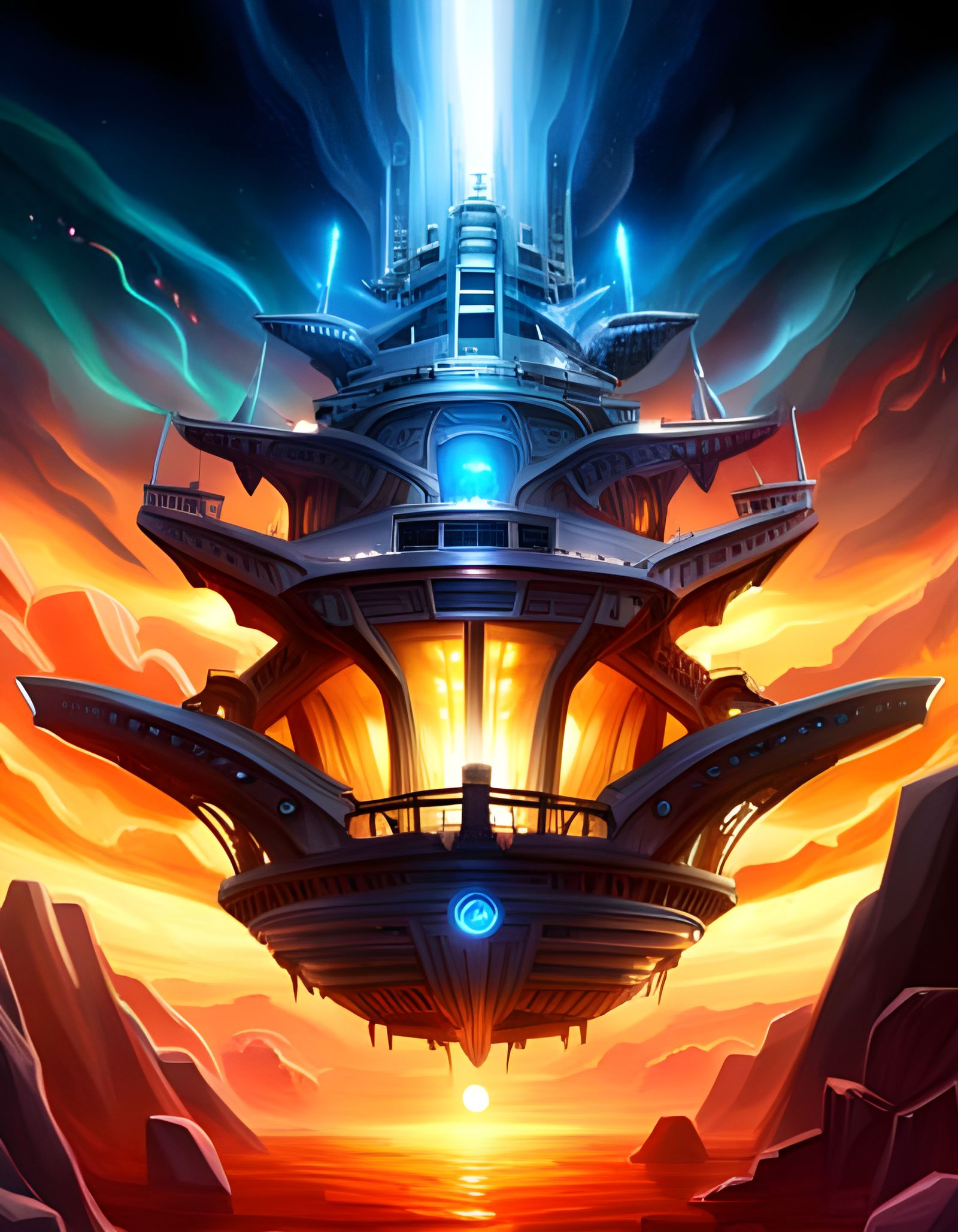 Cosmic Pirate Ship in Detailed Mixed Media Art