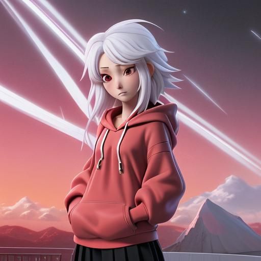 Girl with White Hair in Anime Style