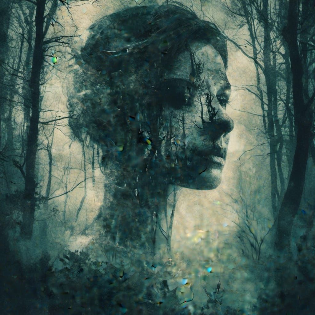 Ethereal Warrior: Double Exposure Forest Portrait