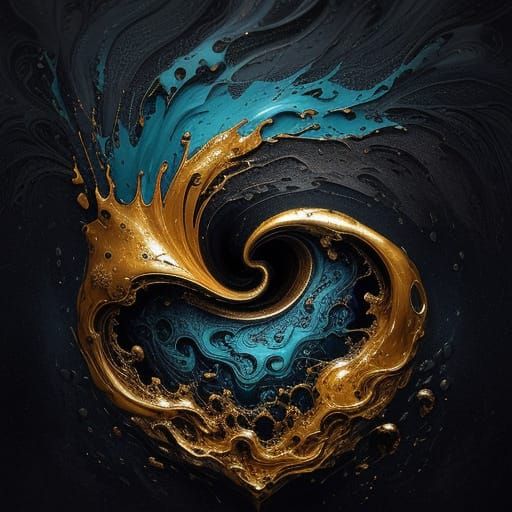 Surreal Heart Floats in Viscous Fluid with Dripping Paint