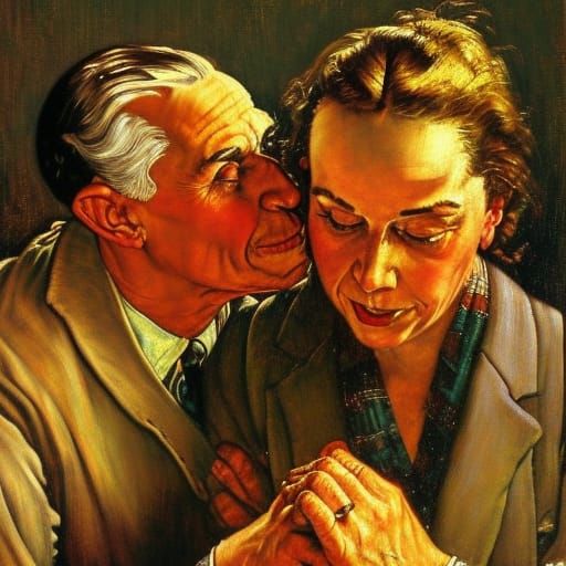 Romantic Couple in Rockwell-Inspired Oil Painting