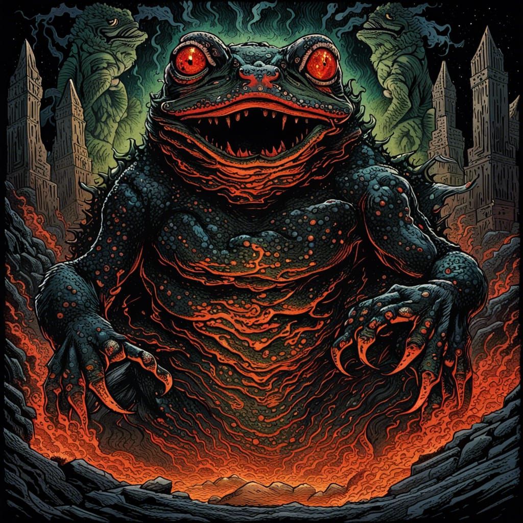 Japanese Woodblock Print of a Demonic Frog