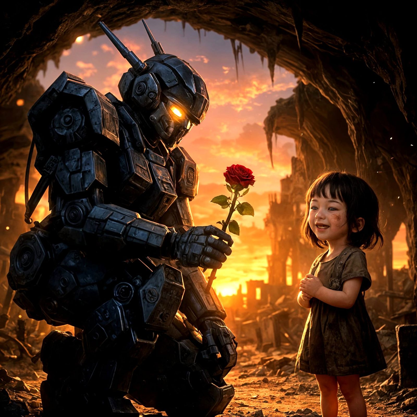 Mecha's Gift: Rose in Post-Apocalyptic Anime Style