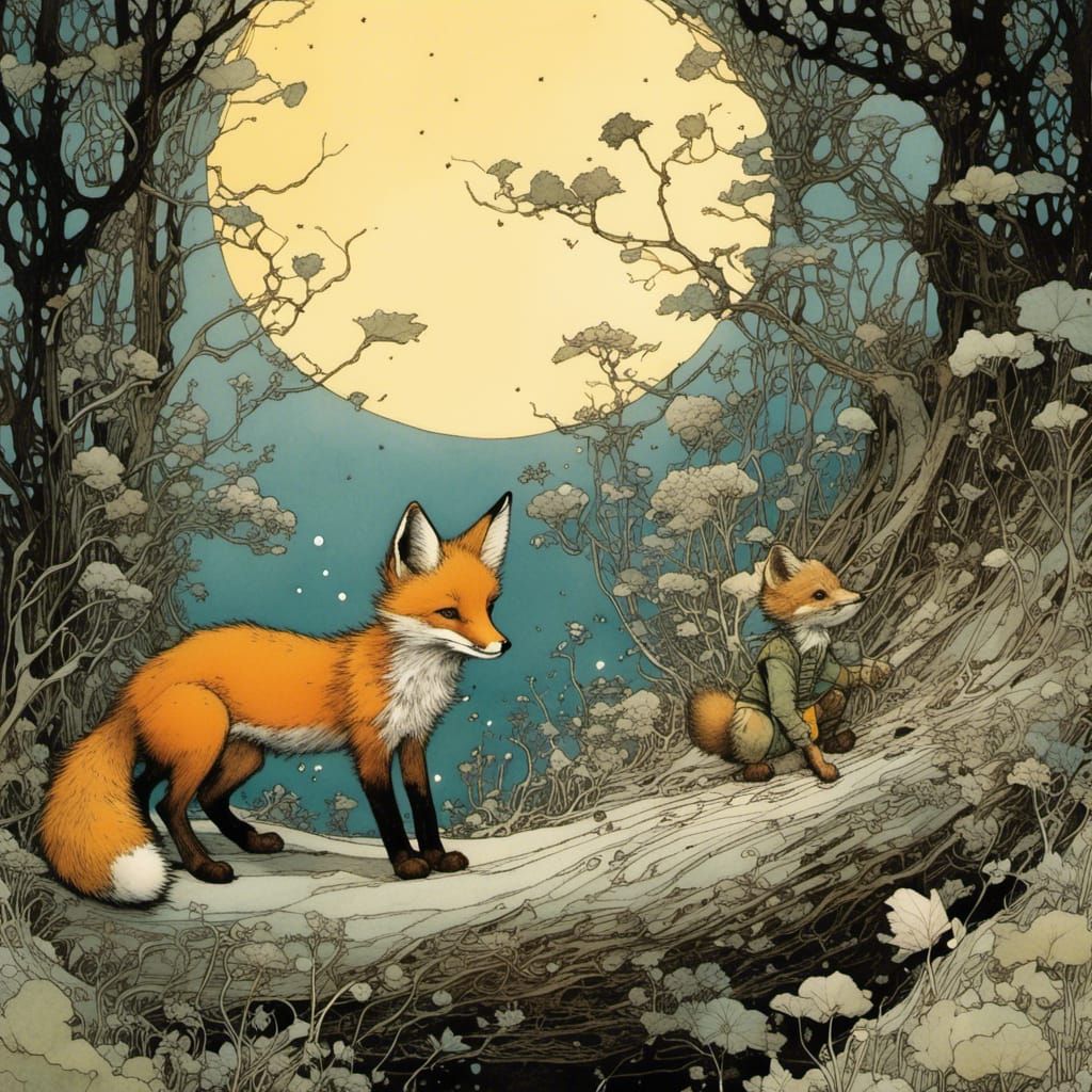 Little Prince and Fox Illustration in Detailed Style