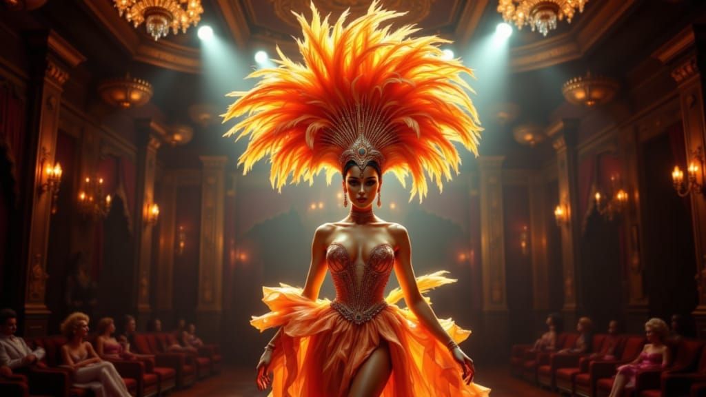 Glamorous Showgirl in Vintage Cabaret, Cinematic Style