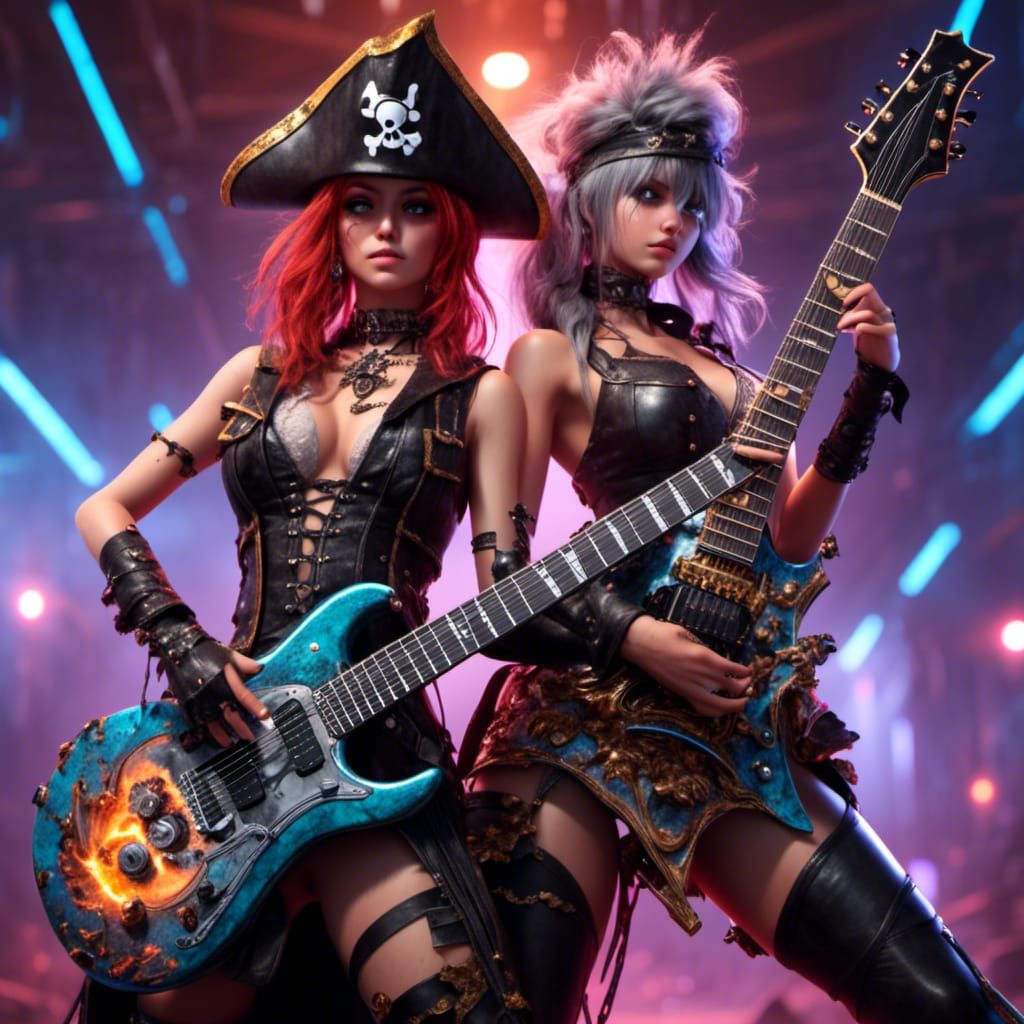 Heavy Metal Pirate Rockers in Detailed Digital Painting