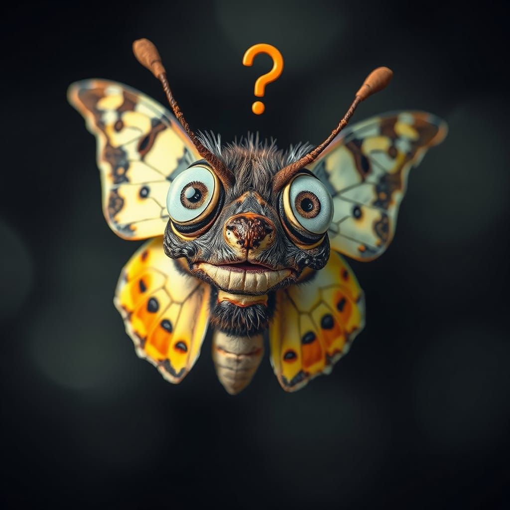 Confused Butterfly in Cute Comic Style