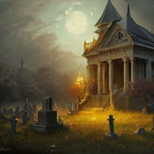 Sunrise Graveyard: Elaborate Painting in 8K 3D