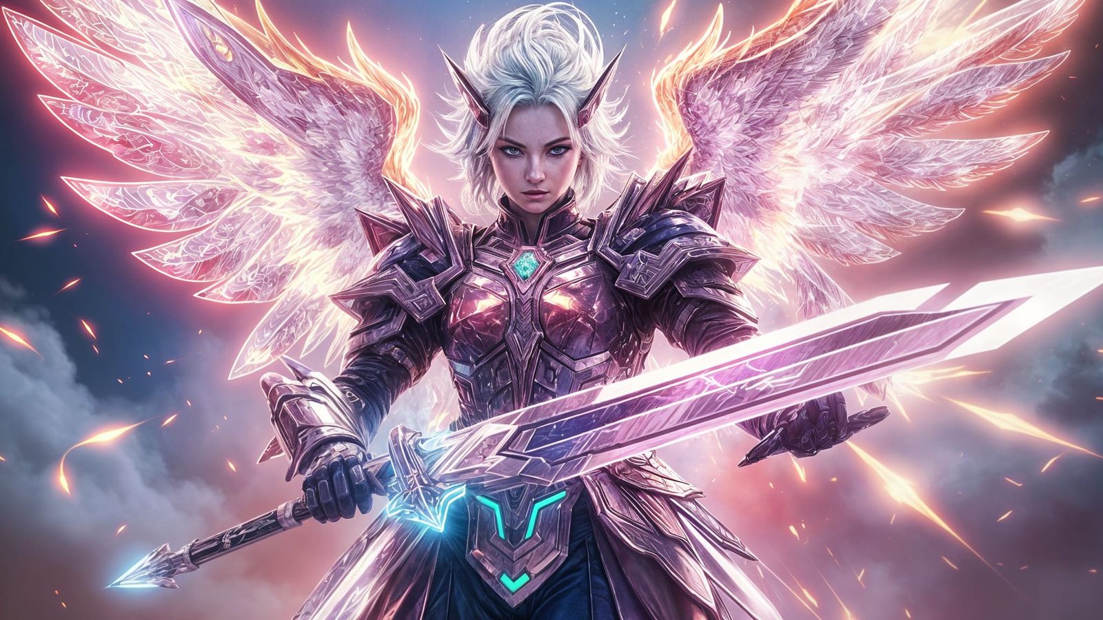 Ethereal Celestial Deity with Neon Armor