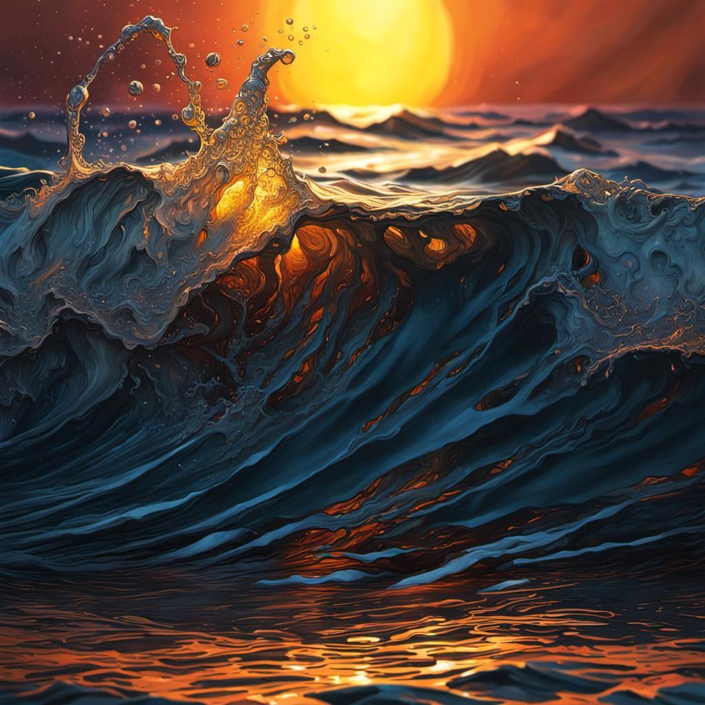 Hyperrealistic Amber Sunset Splash Art