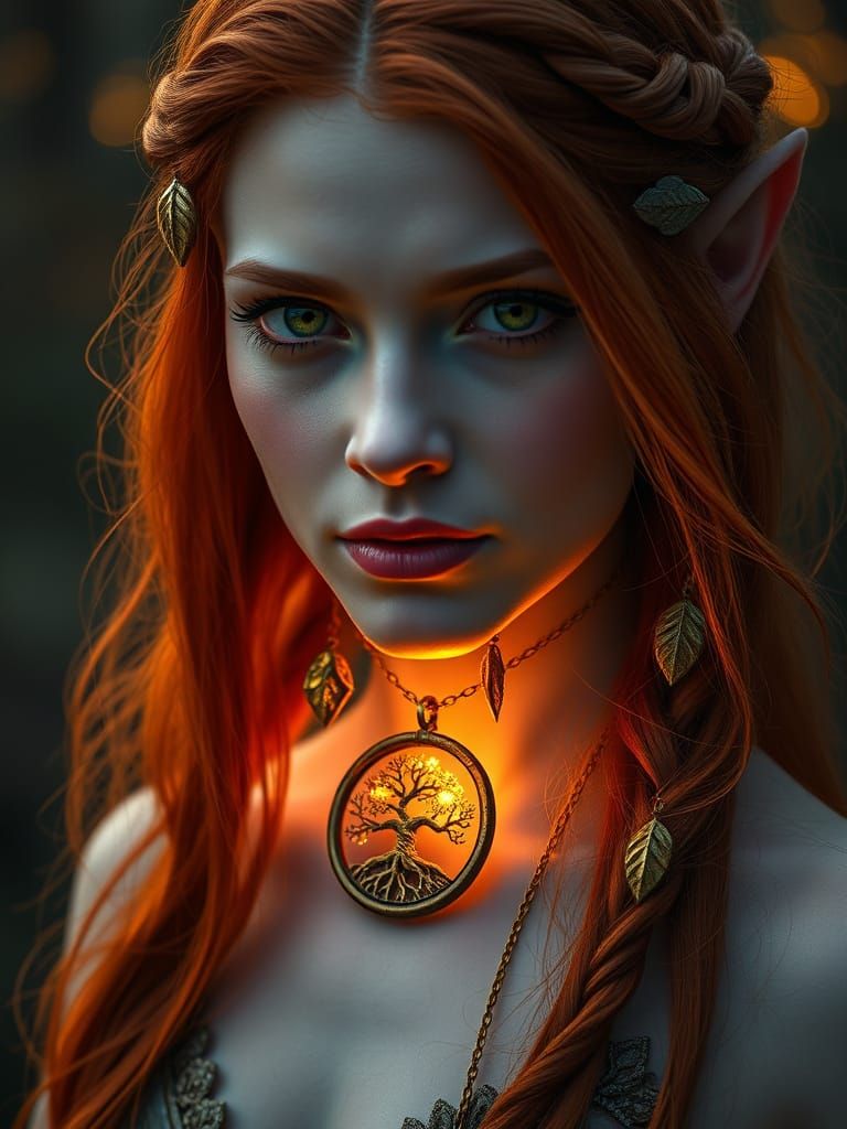 Ethereal Elven Woman Connects with Nature's Heart