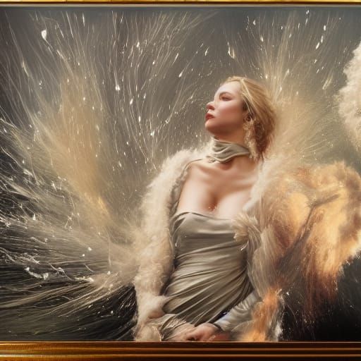 Hyperrealistic Portrait in Snowstorm: Mixed Media Masterpiec...