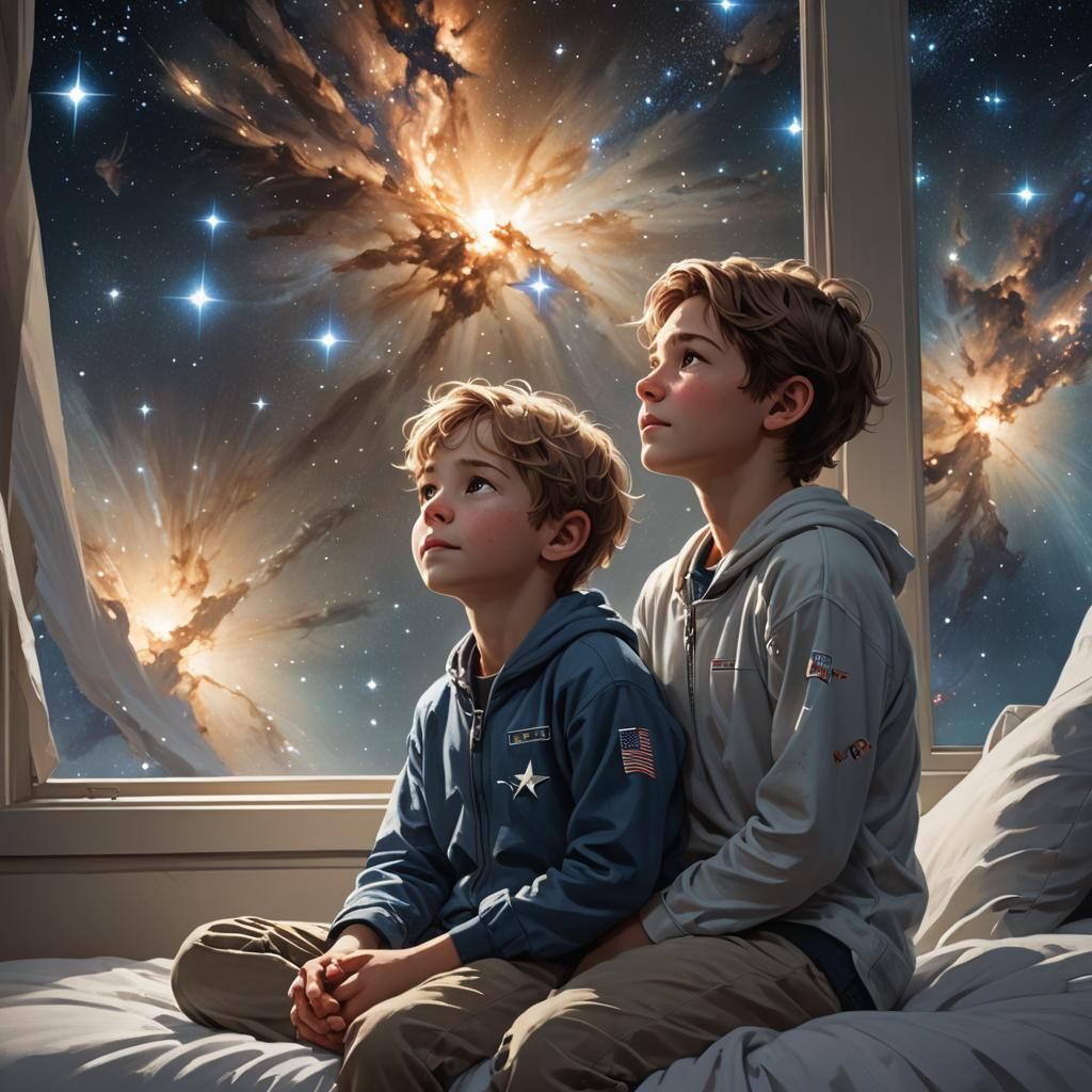Boy Reaching for Pleiades Stars: Digital Art Portrait