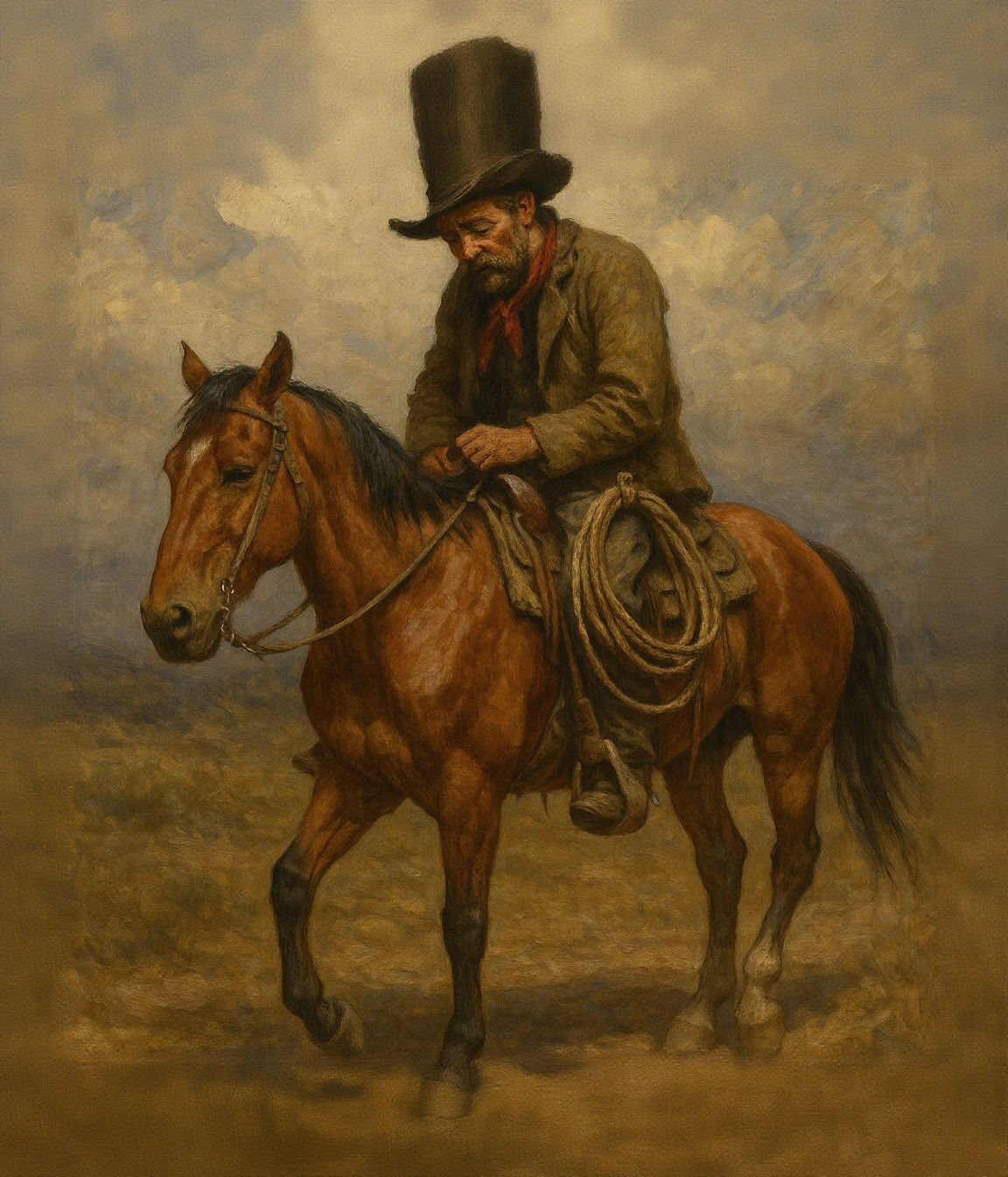 Cowboy on Horseback: An Oil Painting Masterpiece