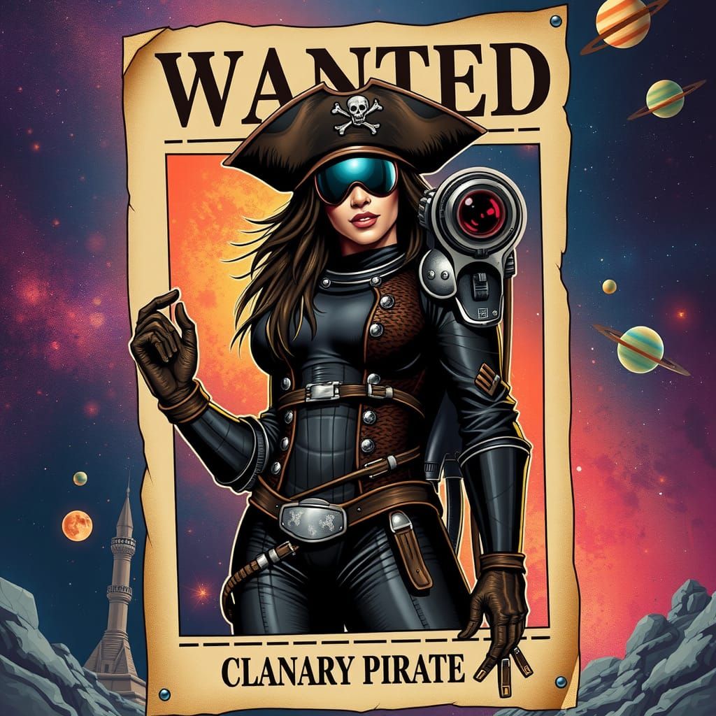 Cosmic Pirate: Interstellar Bandit Wanted Poster