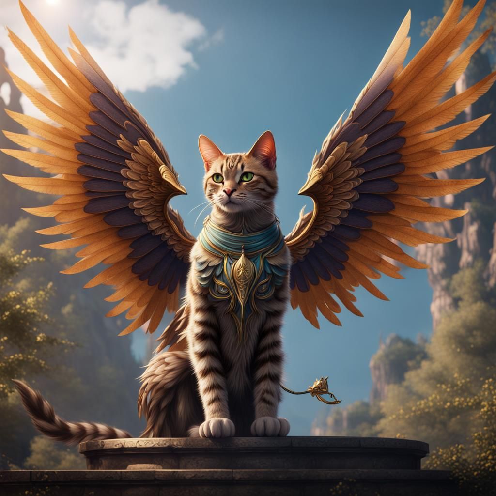 Winged Feline Fantasy Concept Art in 8k
