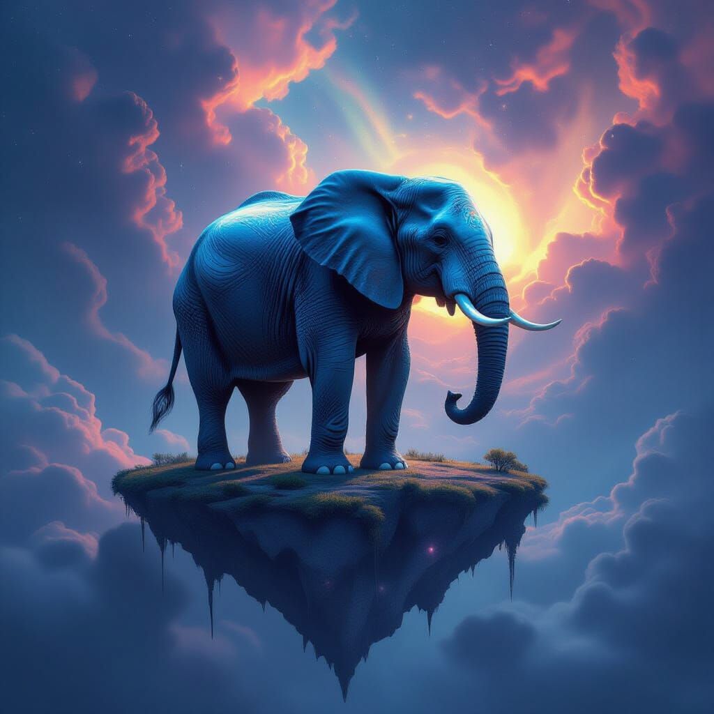 Majestic Elephant in Nebula, Bioluminescent Patterns, Surrea...
