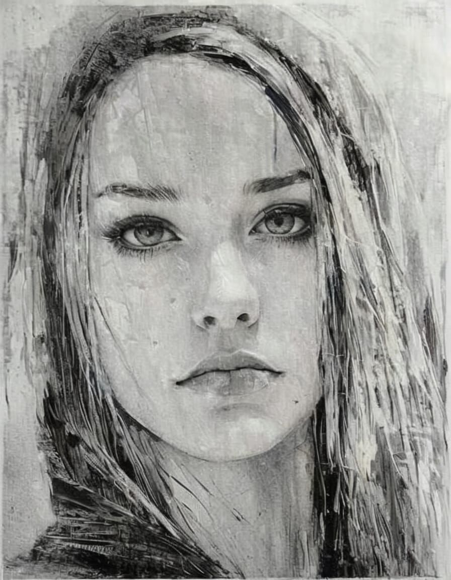 Gothgirl Portrait in Minimalist Impasto Style