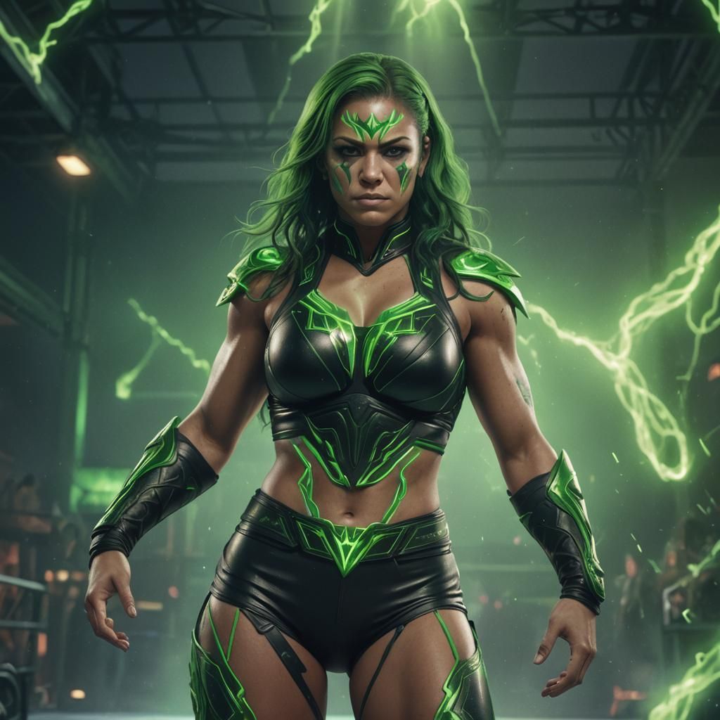 Green Glow Female Pro Wrestler Concept Art
