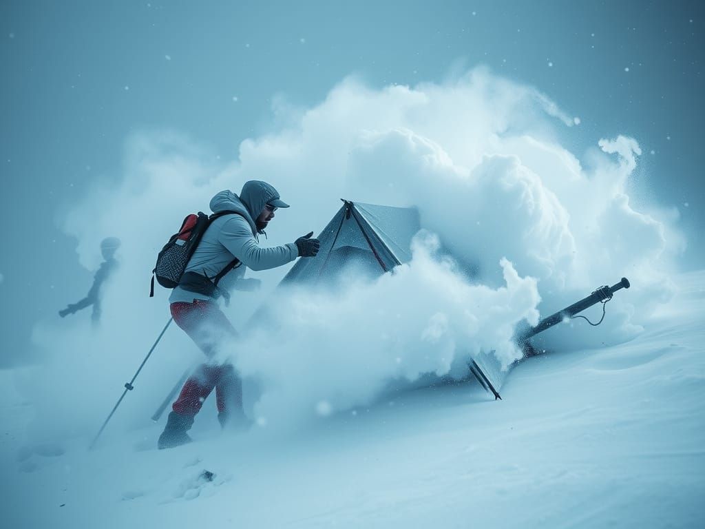 Winter Survival Struggle in a Fierce Blizzard